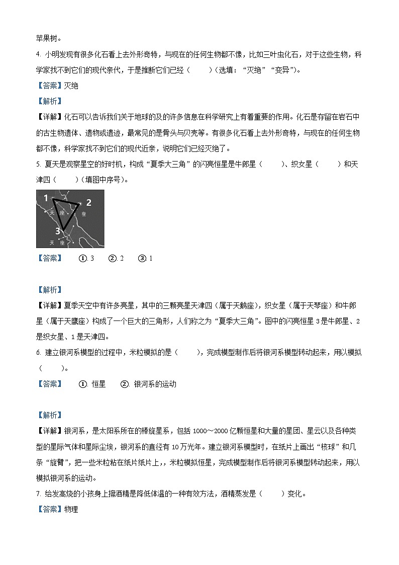 浙江省金华市婺城区教科版六年级2022-2023学年下册期末检测科学试卷02