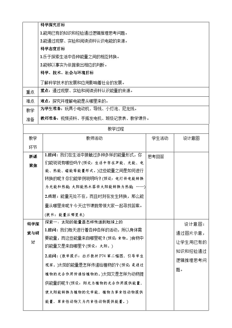 教科版（2017秋）科学六年级上册-4.7 能量从哪里来教案02