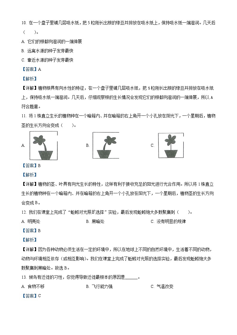2023-2024学年甘肃省定西市岷县教科版五年级下册第一次月考科学试卷（解析版）第3页