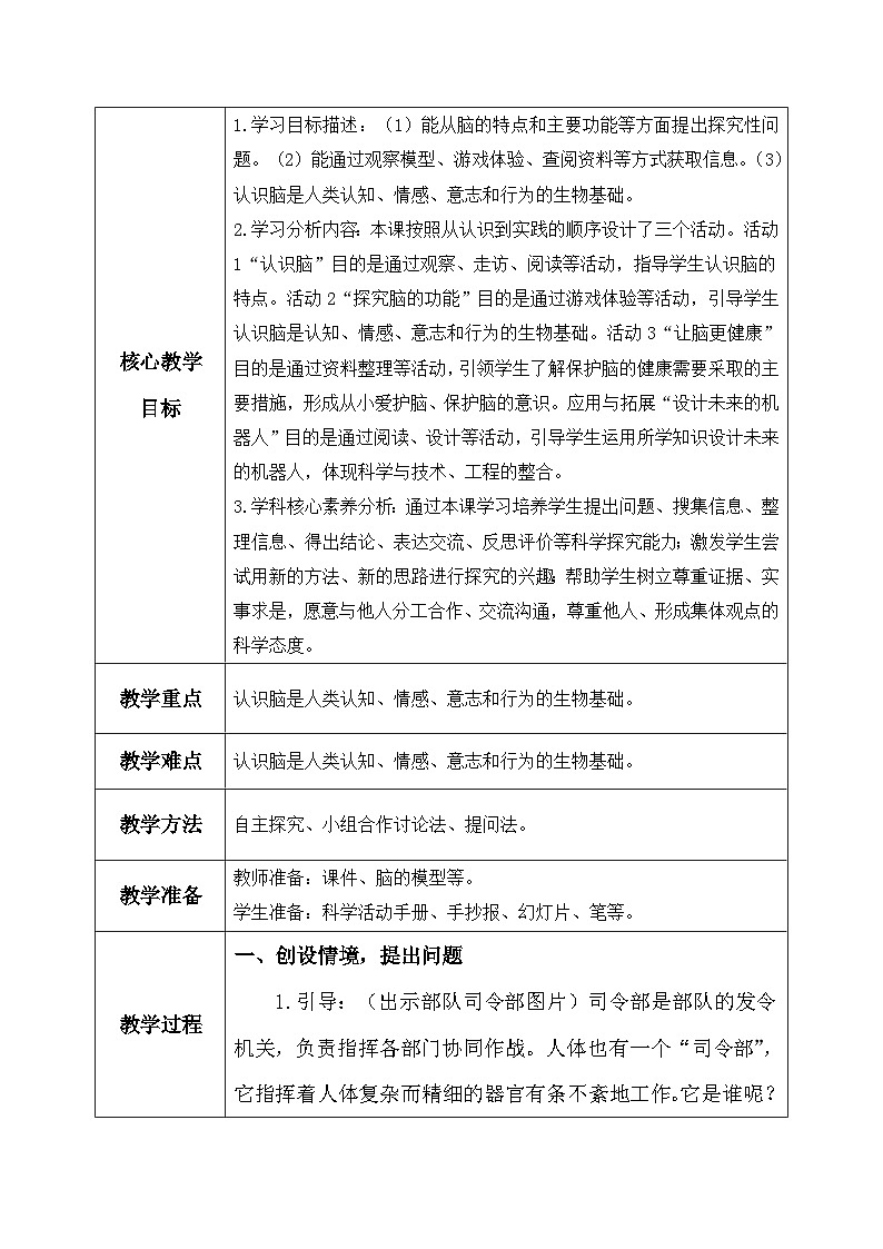 【核心素养】冀教版小学科学五年级上册     6.人体的司令部     课件ppt+ 教案02