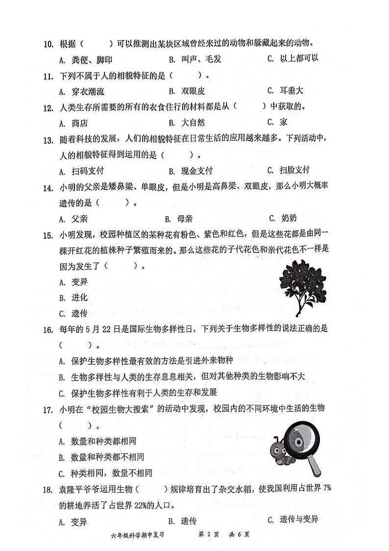 广东省深圳市罗湖区2023-2024学年六年级下学期4月期中科学试题第2页