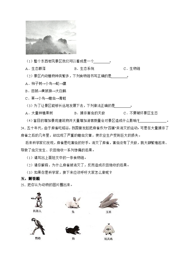 教科版五年级下册第一单元《生物与环境》检测卷（含答案和解析）03
