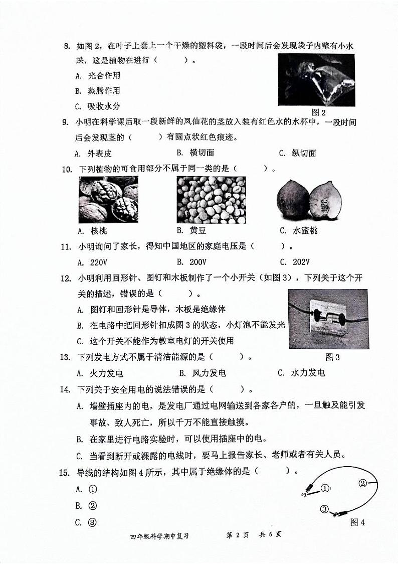 广东省深圳市罗湖区2023-2024学年四年级下学期4月期中科学试题第2页