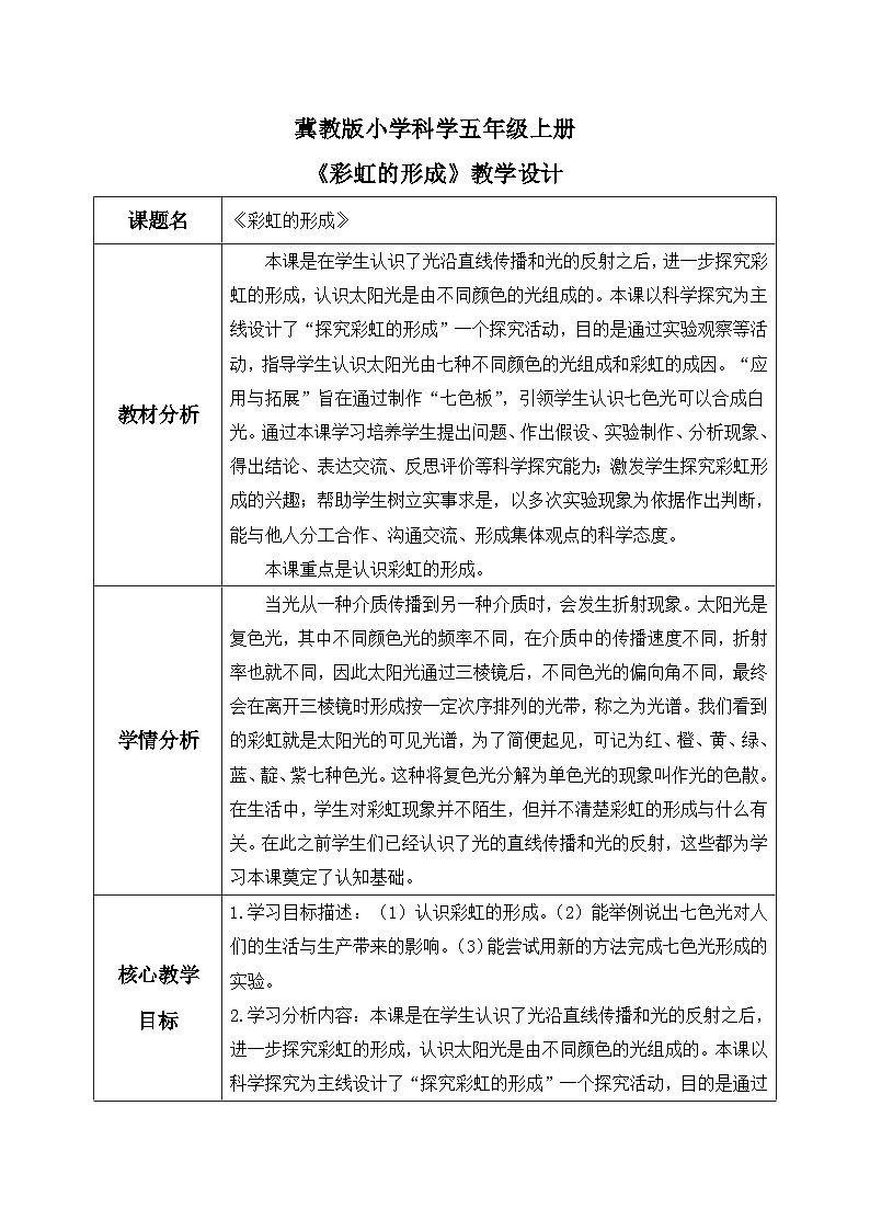 【核心素养】冀教版小学科学五年级上册     17.彩虹的形成     课件ppt+ 教案01