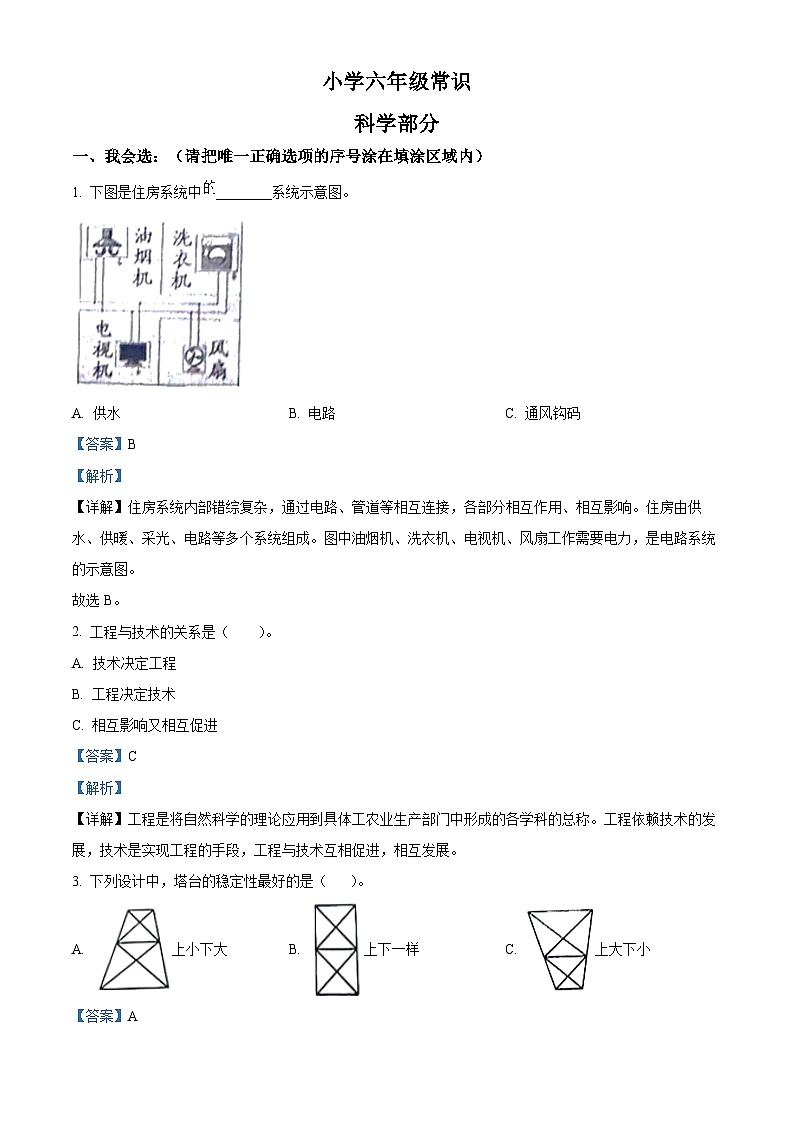 2023-2024学年山东省菏泽市牡丹区教科版六年级下册期中考试科学试卷（解析版）第1页