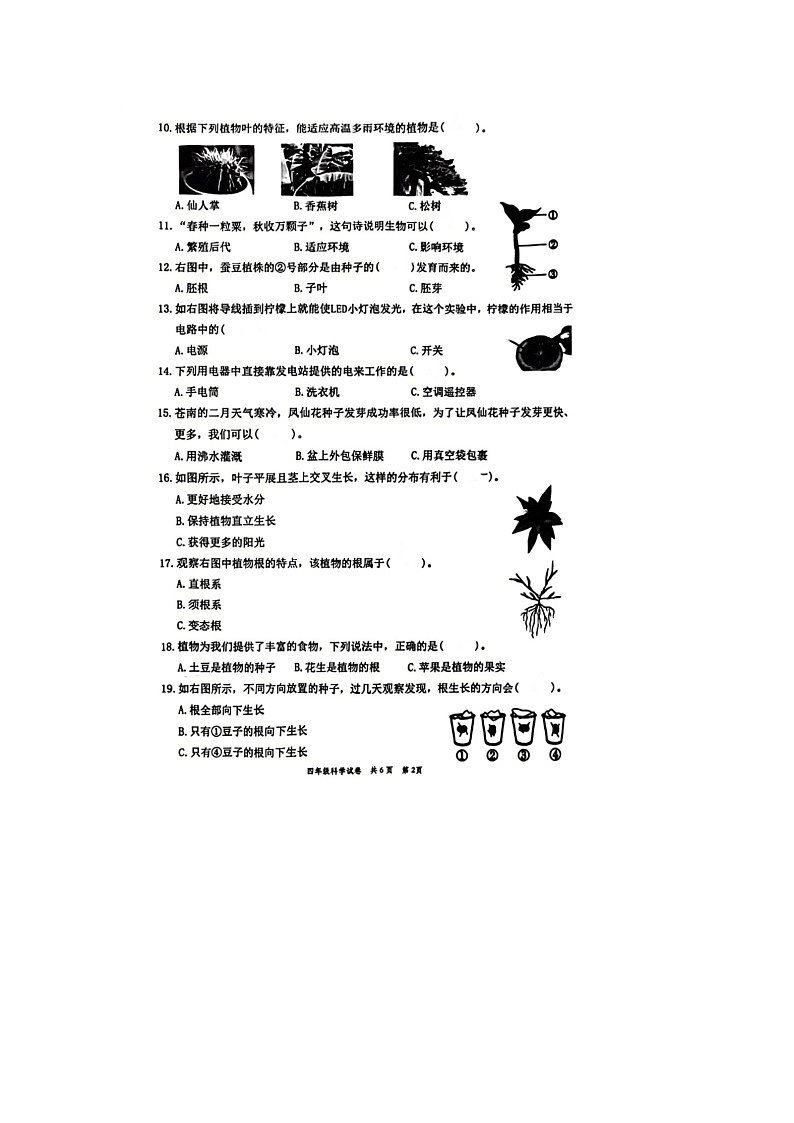 18，浙江省温州市苍南县2023-2024学年六年级下学期期中科学试题第3页