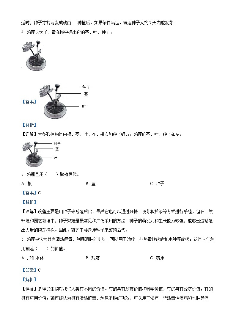 2023-2024学年山西省晋中市平遥县苏教版三年级下册期中考试科学试卷（原卷版+解析版）02
