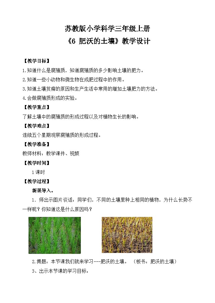 苏教版小学科学三上第二单元《6 肥沃的土壤》课件+教案+视频+作业01