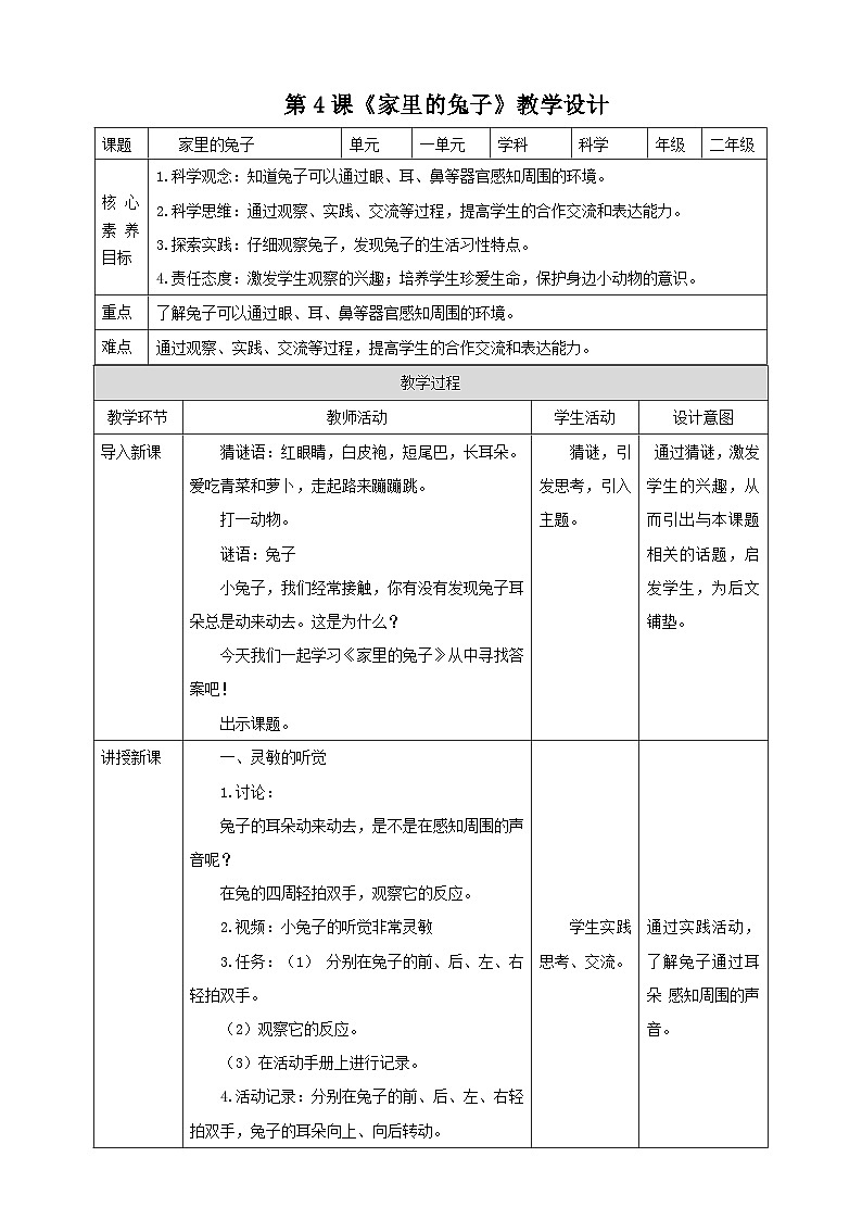 粤科版科学二年级下册  新课标核心素养 1.4《家里的兔子》 课件+素材+教案+分层练习（含答案）01