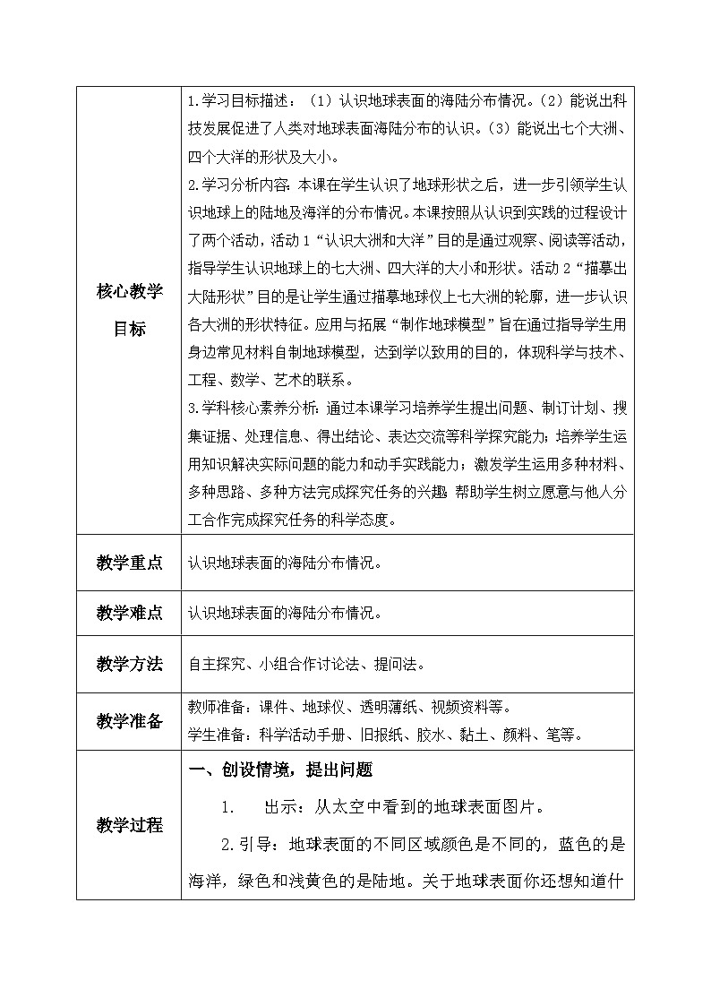【核心素养】冀教版小学科学四年级上册     21.海陆分布     课件ppt+ 教案02