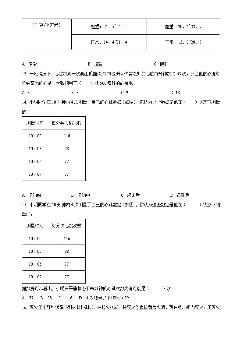2023-2024学年山东省青岛市黄岛区青岛版五年级下册期中考试科学试卷（学生版+教师版）03