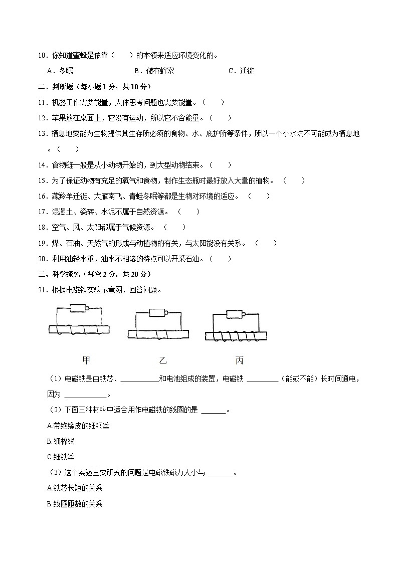2023-2024学年山西省晋中市灵石县六年级（下）期中科学试卷02