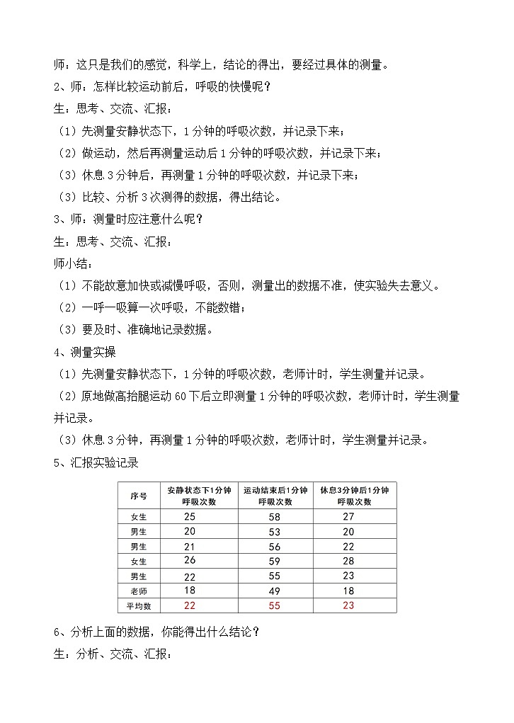 苏教版小学科学三上第五单元《17 运动和呼吸》课件+教案+视频+作业02