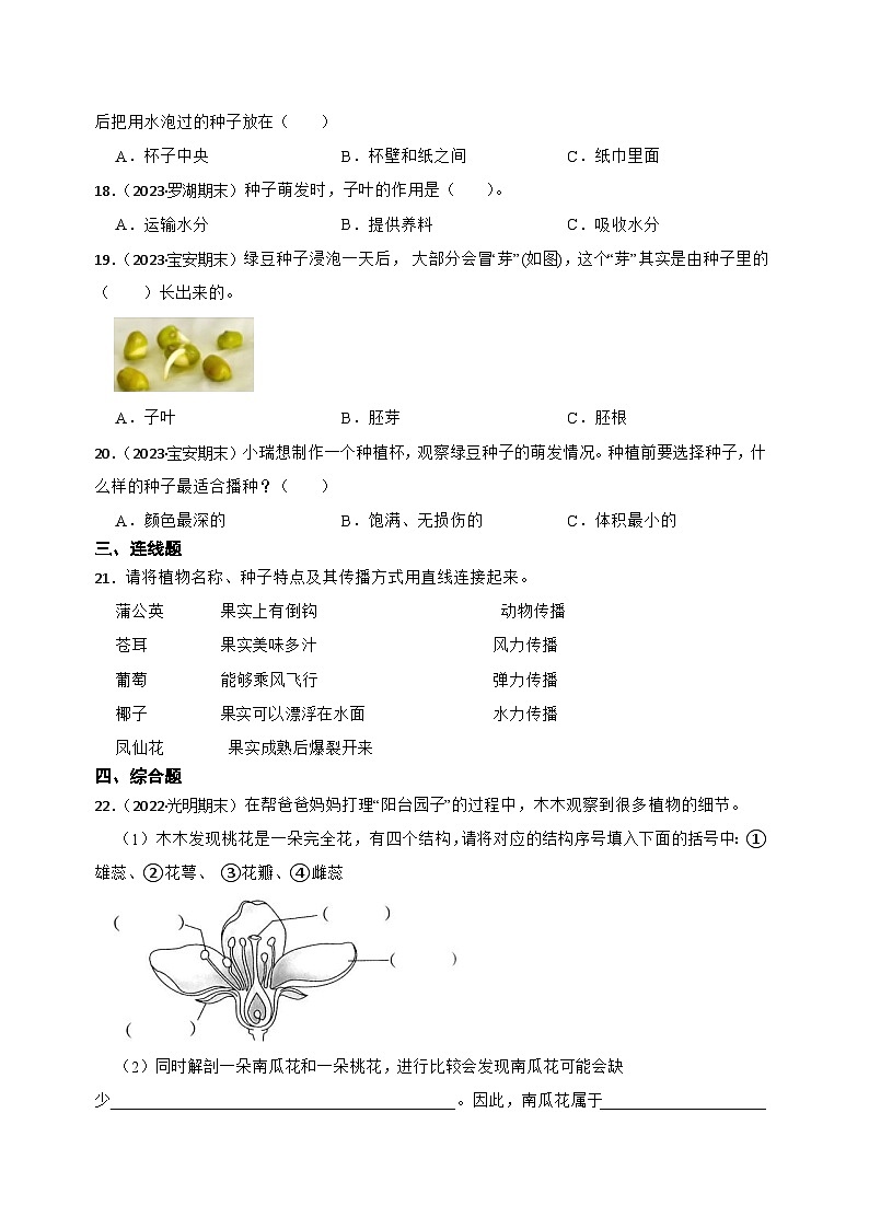 第一单元植物的生长变化-2023-2024学年四年级科学下册期末真题专练（广东专版）第2页