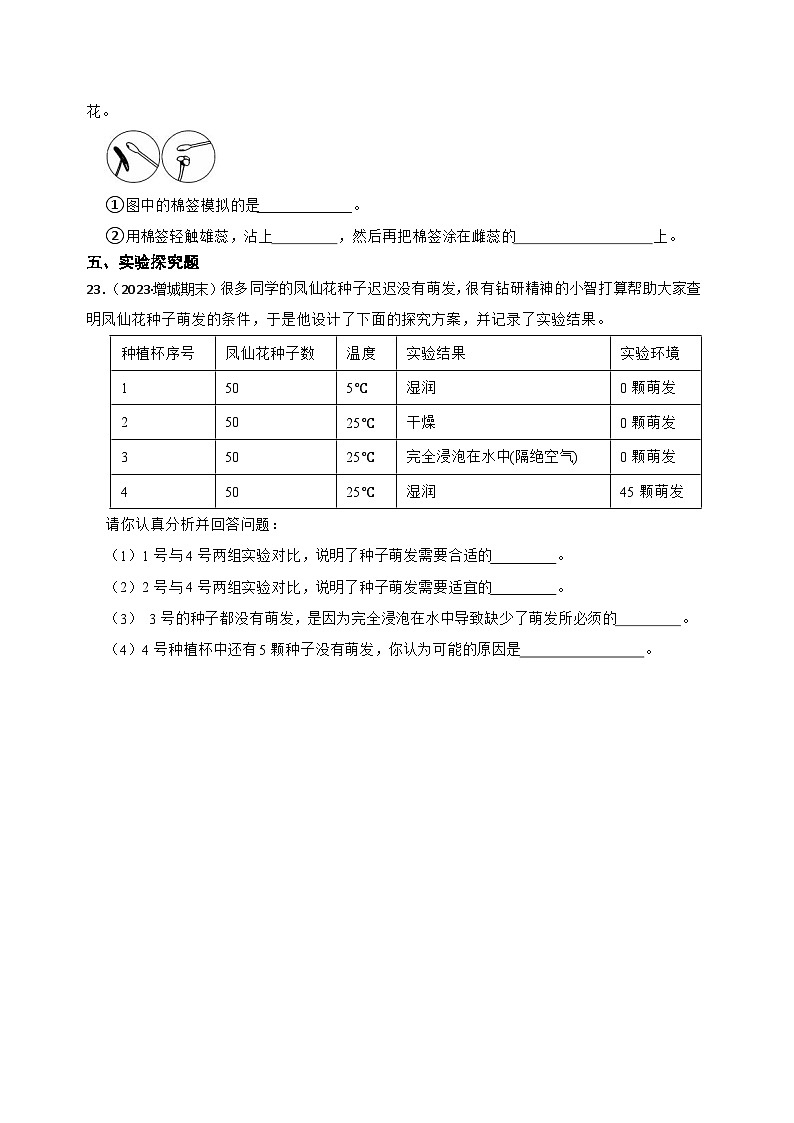 第一单元植物的生长变化-2023-2024学年四年级科学下册期末真题专练（广东专版）第3页