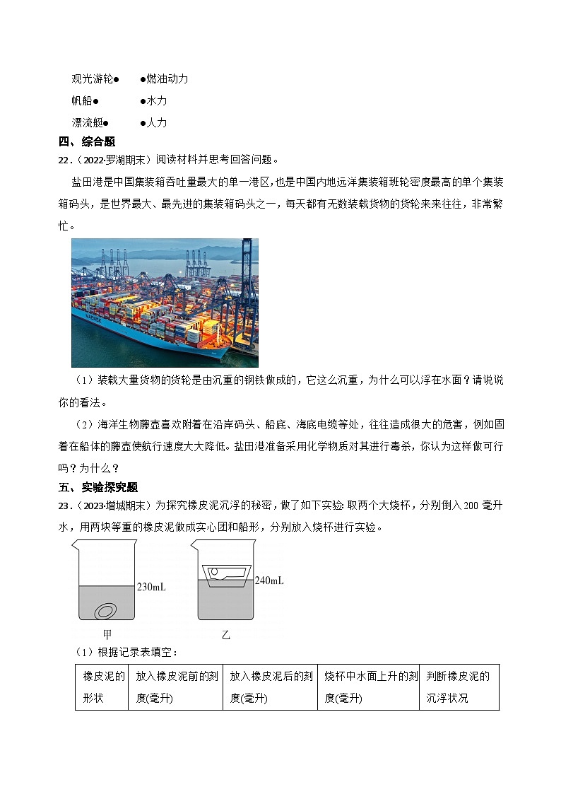 第二单元船的研究-2023-2024学年五年级科学下册期末真题专练（广东专版）第3页