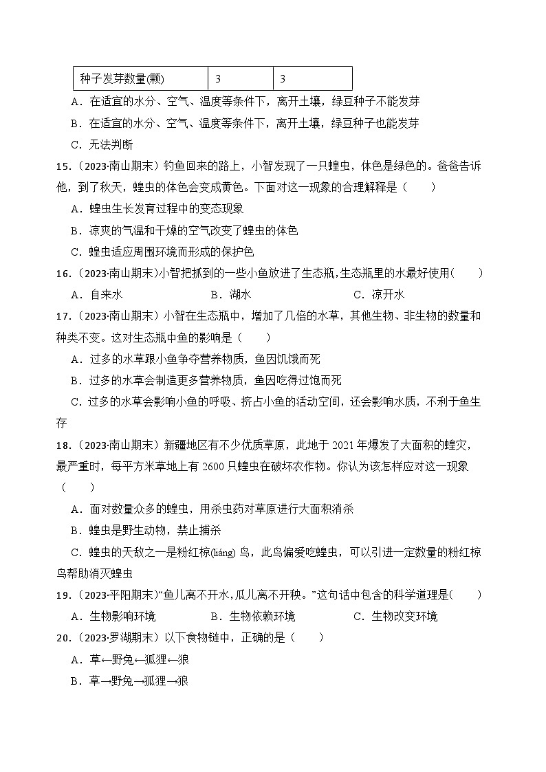 第一单元生物与环境-2023-2024学年五年级科学下册期末真题专练（广东专版）第2页