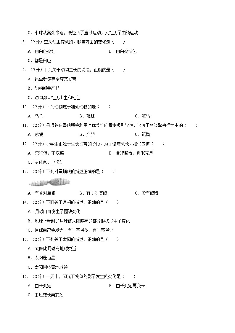 2022-2023学年浙江省杭州市富阳区三年级（下）期末科学试卷02