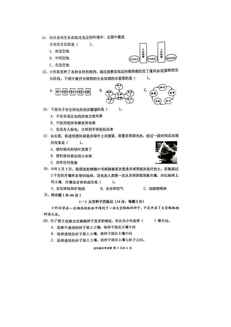浙江省温州市瑞安市2023-2024学年四年级下学期期末科学试题第3页