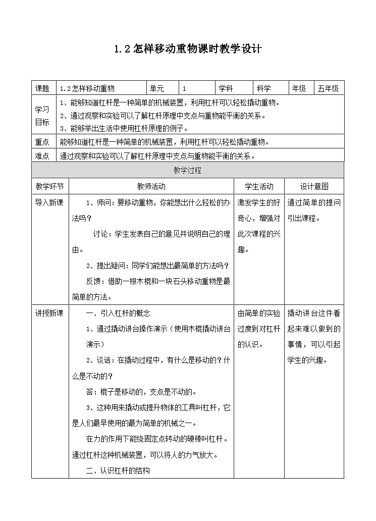 苏教版科学五年级下册 1.2《怎样移动重物 》（课件+教案+练习）01