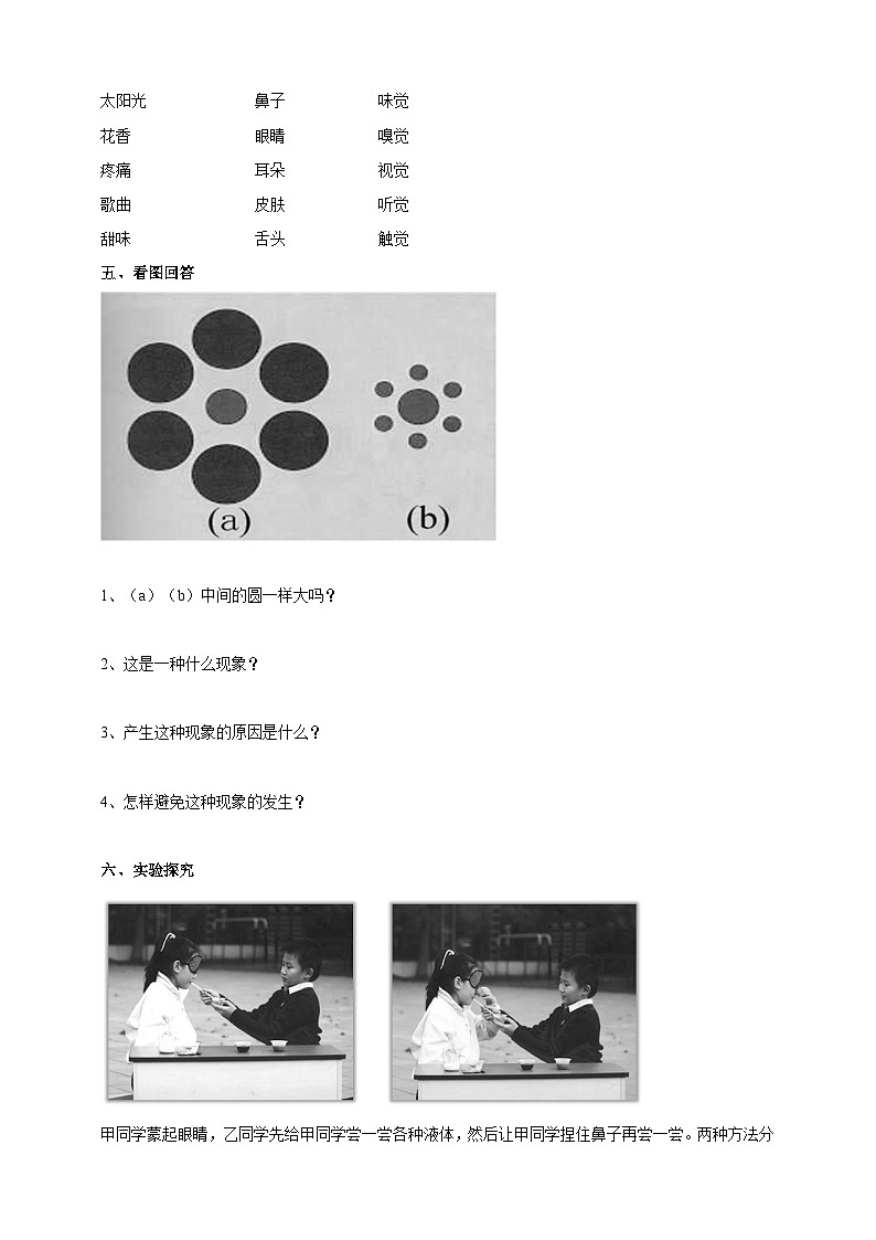 苏教版科学五年级下册    5.3《感觉》练习第2页