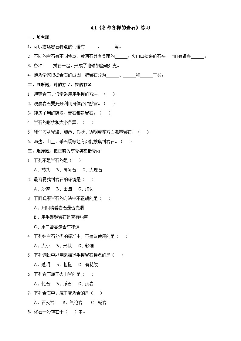 教科版科学四年级下册 4.1《各种各样的岩石》课件+教案+练习+素材01