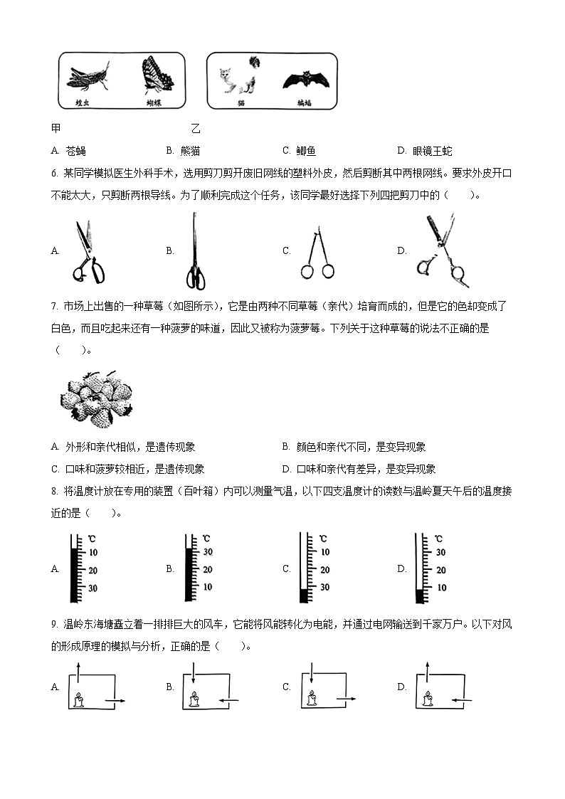 浙江省台州市温岭市教科版2023-2024学年六年级下册期末考试科学试卷（原卷版+解析版）02