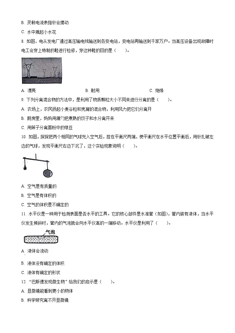 河南省郑州市惠济区大象版2023-2024学年三年级下册期末考试科学试卷（原卷版）第2页