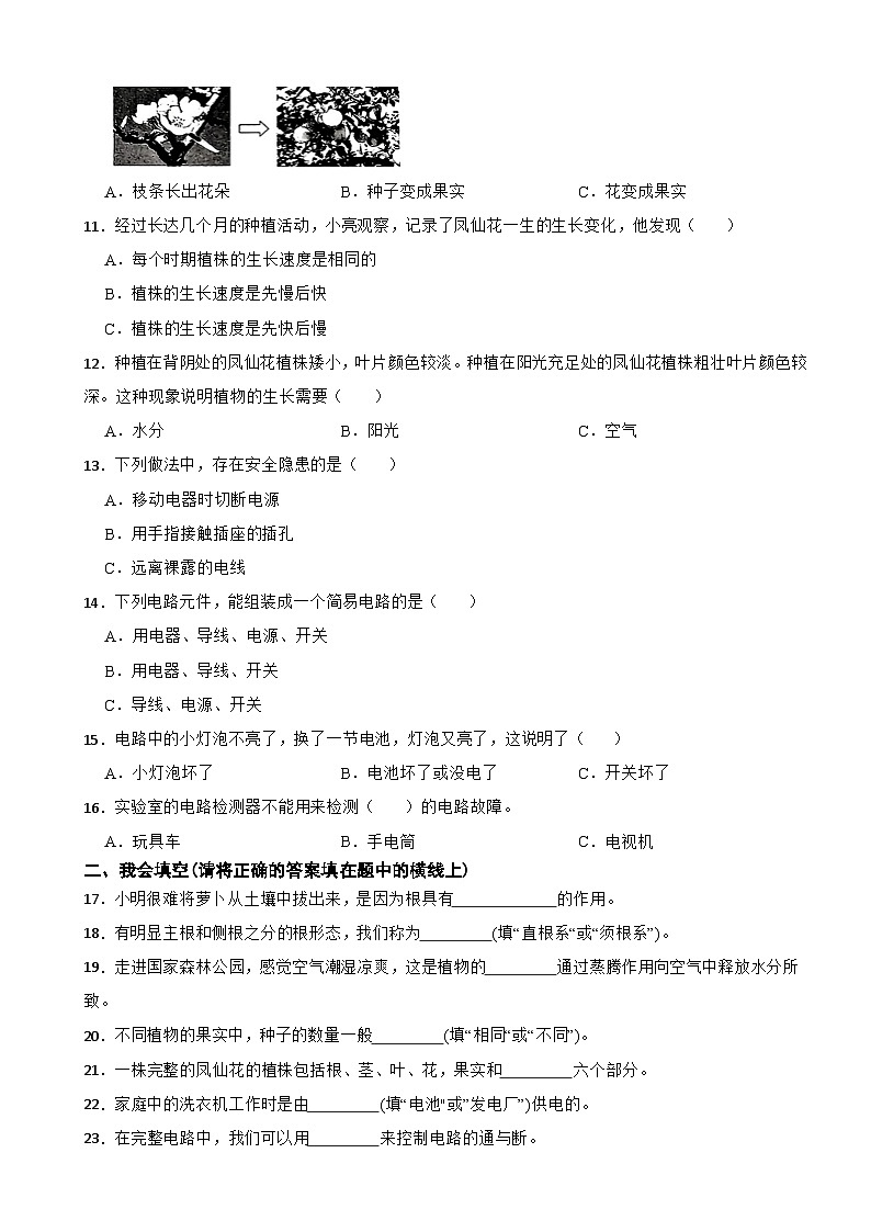 陕西省渭南市合阳县多校联考2023-2024学年四年级下学期期中考试科学试题02