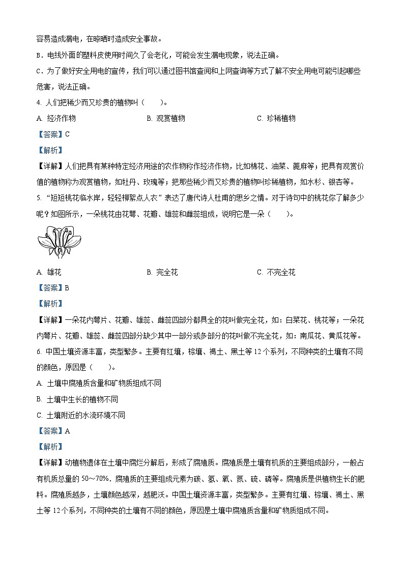 河南省安阳市安阳县2023-2024学年大象版三年级下册期末考试科学试卷（解析版）第2页