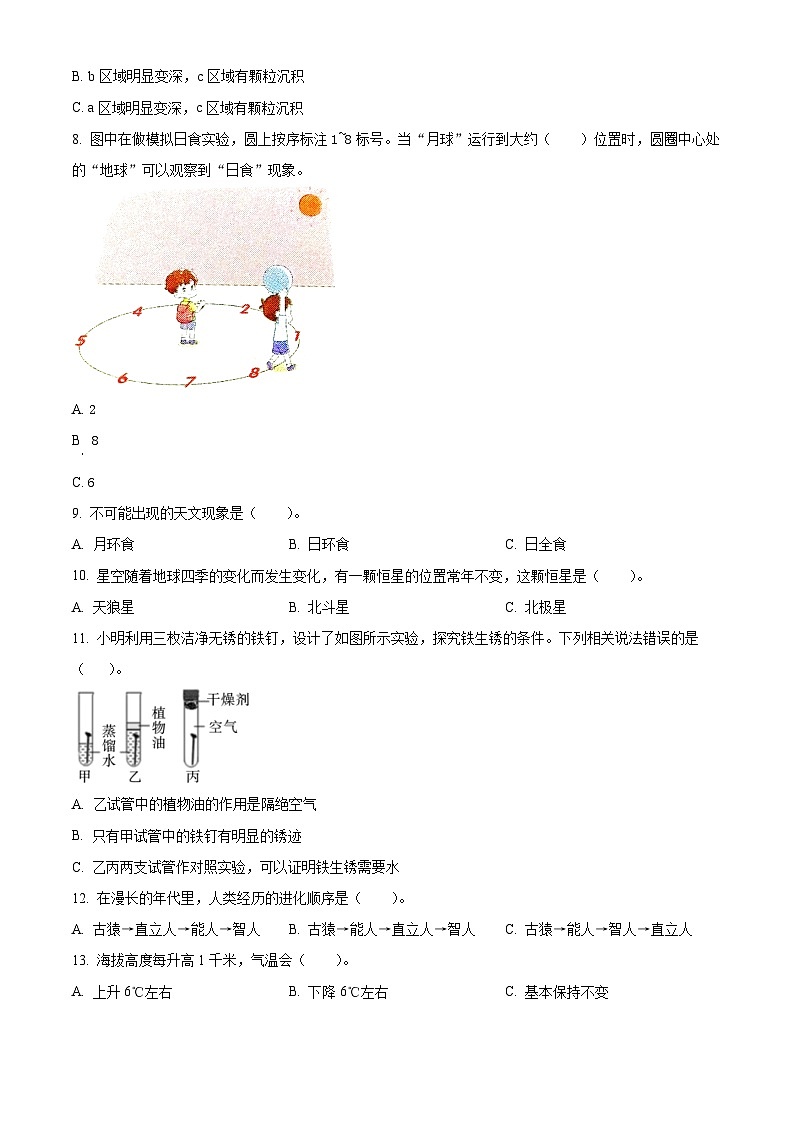 河南省驻马店市汝南县2023-2024学年大象版六年级下册期末考试科学试卷（原卷版）第2页