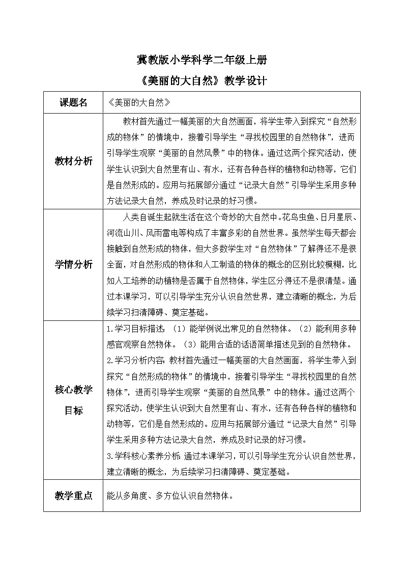 【核心素养】冀教版小学科学二年级上册     4.美丽的大自然    课件ppt+ 教案01