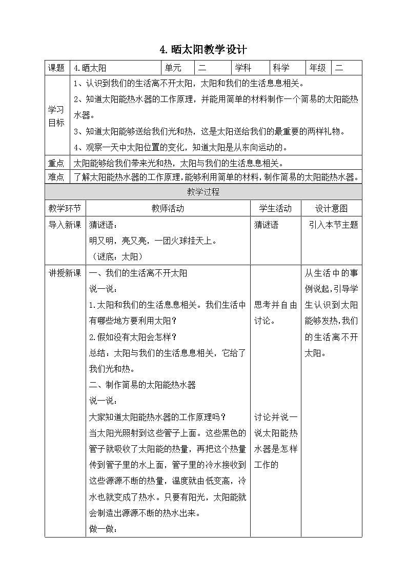 【苏教版】二上科学  4.晒太阳 （课件+教案）01