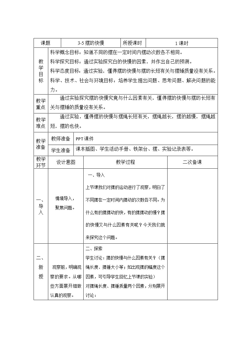 教科版科学五年级上册 第3.5课 摆的快慢（教学课件+同步教案）01