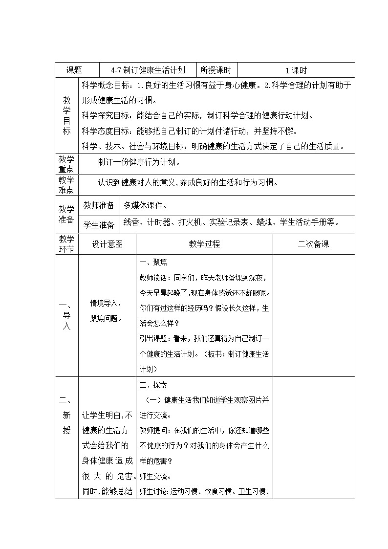 教科版科学五年级上册 第4.7课 制订健康生活计划（教学课件+同步教案）01