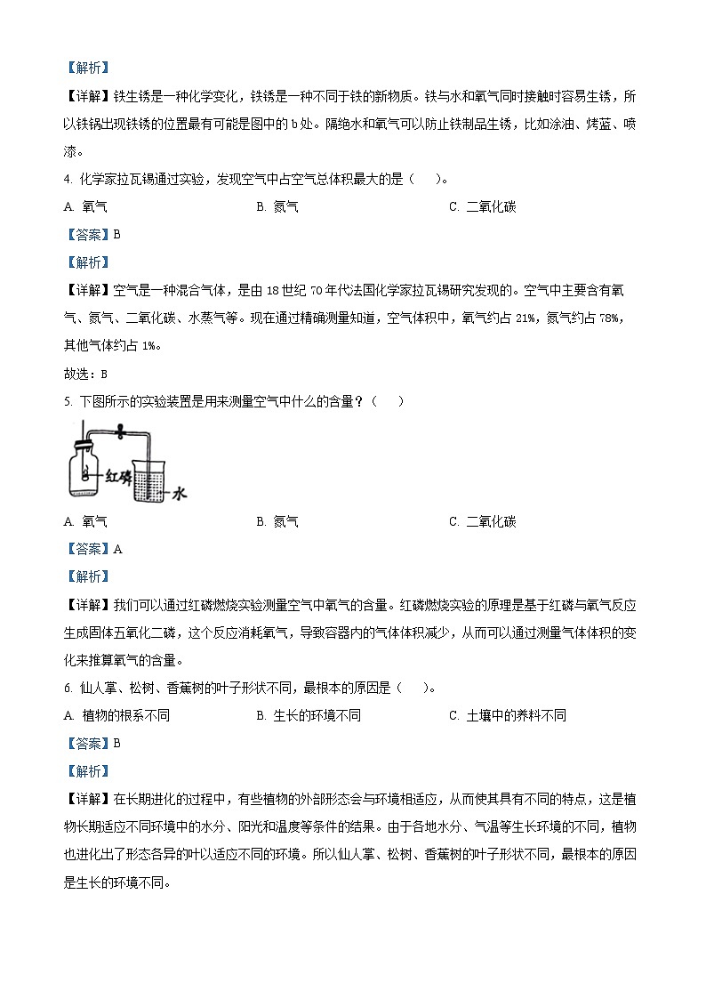 河南省洛阳市伊川县2023-2024学年大象版六年级下册期末考试科学试卷（原卷版+解析版）02