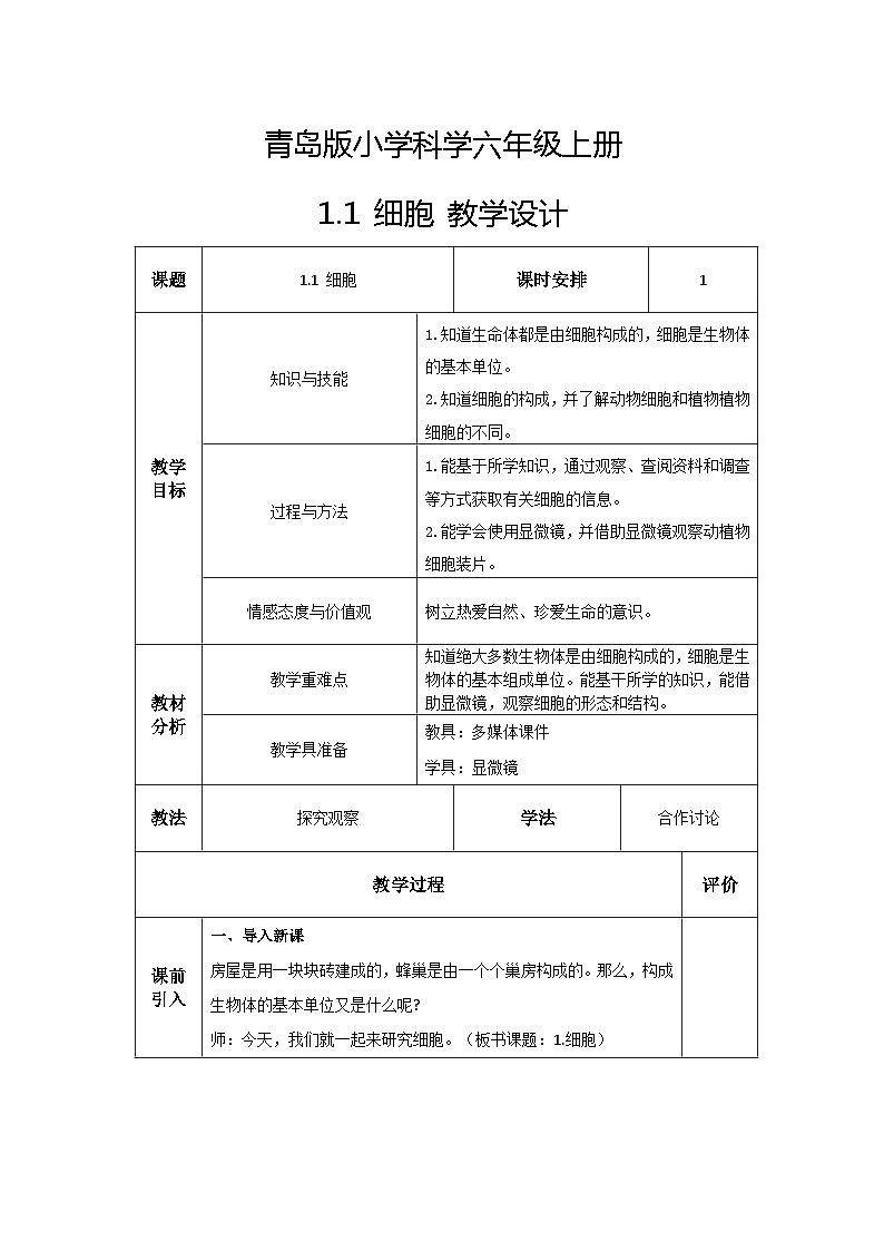 青岛版科学六年级上册 第1课 细胞（教学课件+同步教案）01