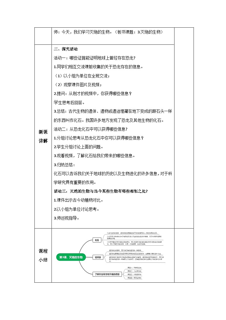 青岛版科学六年级上册 第3课 灭绝的生物（教学设计）第2页