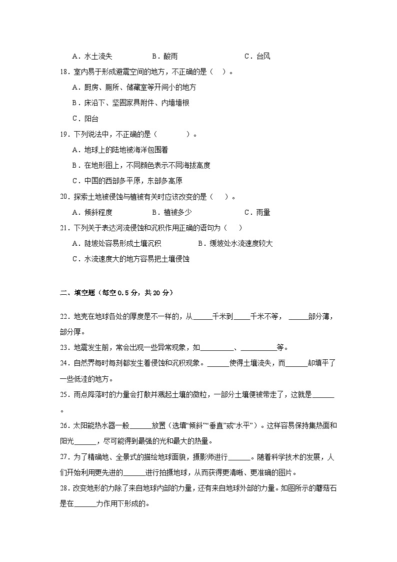 期中检测卷A（期中测试）-2024-2025学年五年级上册科学教科版第3页