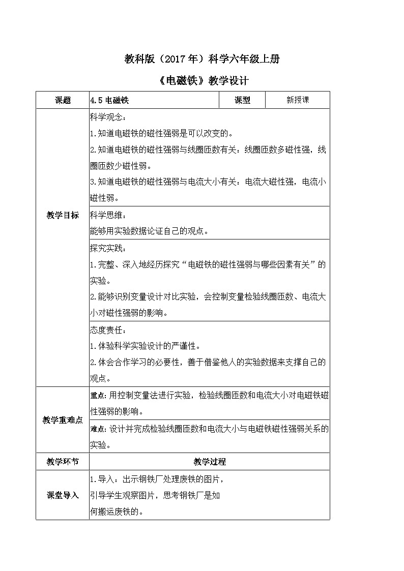 教科版科学六年级上册 第4.5课 电磁铁（教学课件+同步教案）01