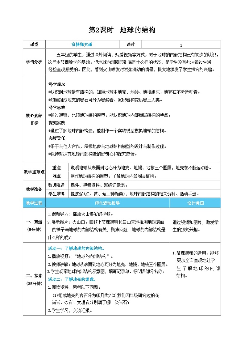 【核心素养】教科版科学五上2.2《地球的结构》课件+教案（含反思）01