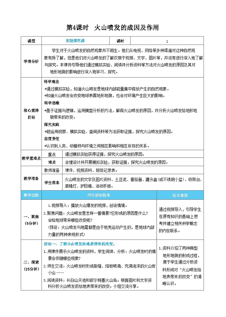 【核心素养】教科版科学五上2.4《火山喷发的成因及作用》课件+教案（含反思）01