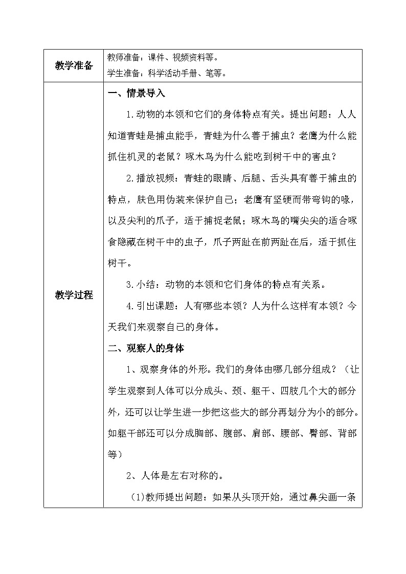 【核心素养】教科版小学科学一年级上册     1.我们的身体   课件ppt+ 教案02