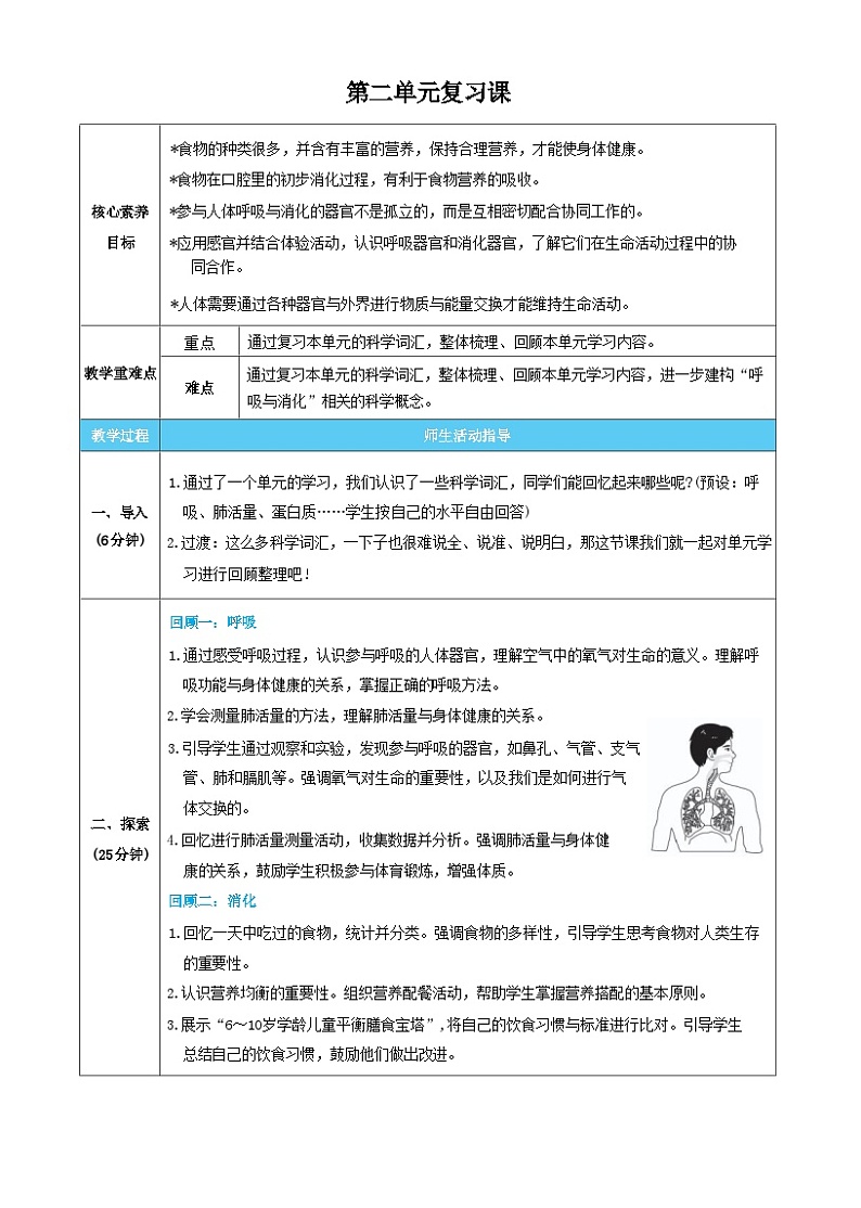 教科版科学四上第二单元 复习课（教案）01