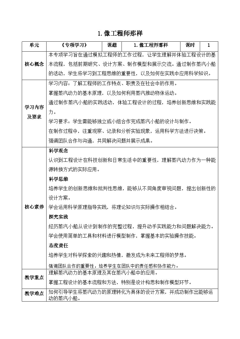 【新课标】苏教版科学六上6.19专项学习《像工程师那样……》教案（含练习+反思）01