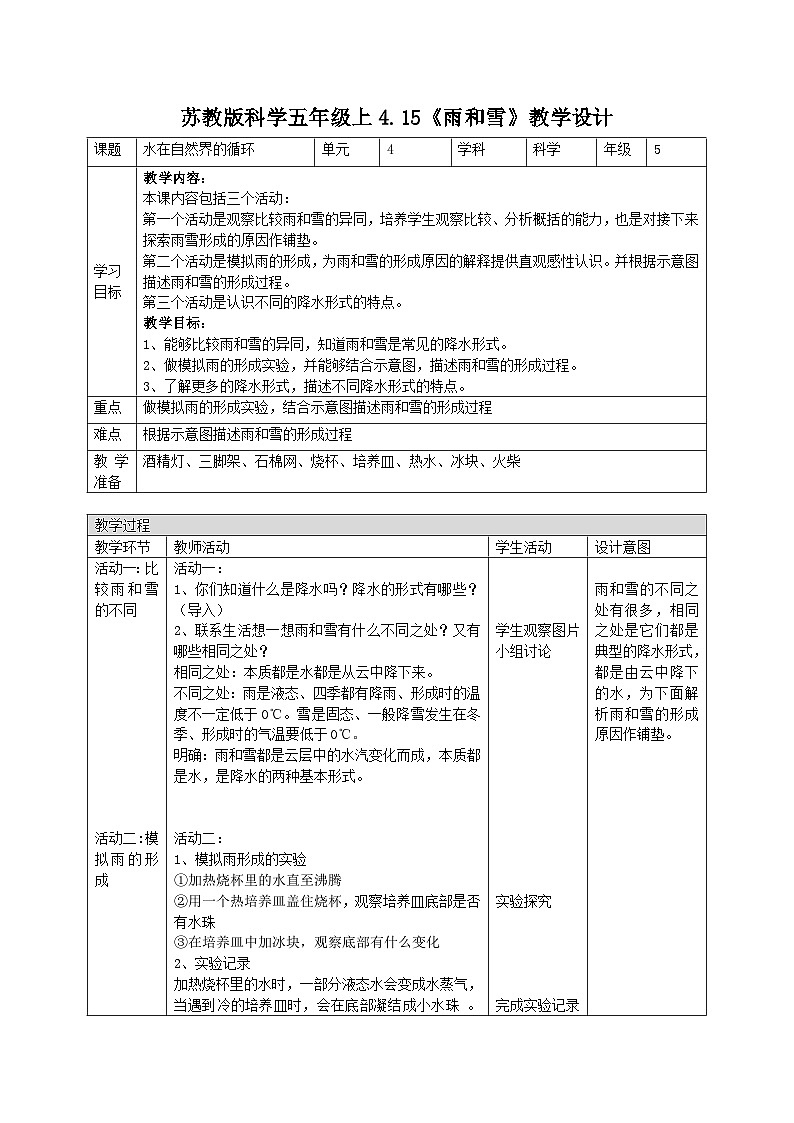 苏教版科学五年级上册 第15课 雨和雪 教学课件+同步教案+同步练习01