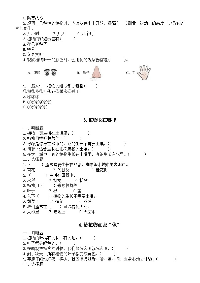 小学科学新教科版一年级上册第一单元《周围的植物》课课练（附参考答案）（2024秋）第2页
