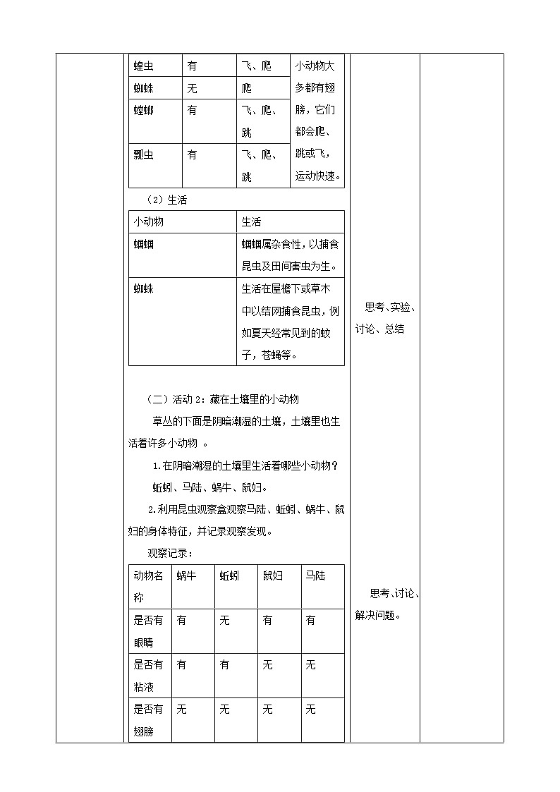 粤教粤科版（2017）科学三年级上册1.4《草地里的小动物》（教案）第2页
