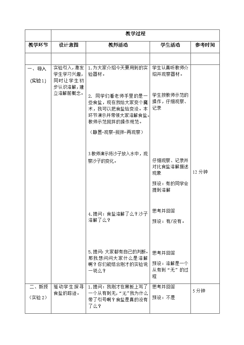 湘科版（2017）2024-2025学年二年级上册科学教案1.1 它溶解了吗第2页