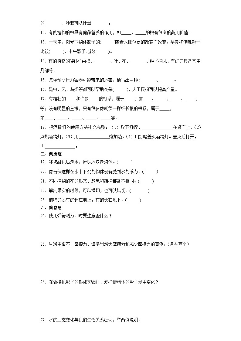 2024秋青岛版（五四制）三年级上册科学期末综合训练（含答案）02